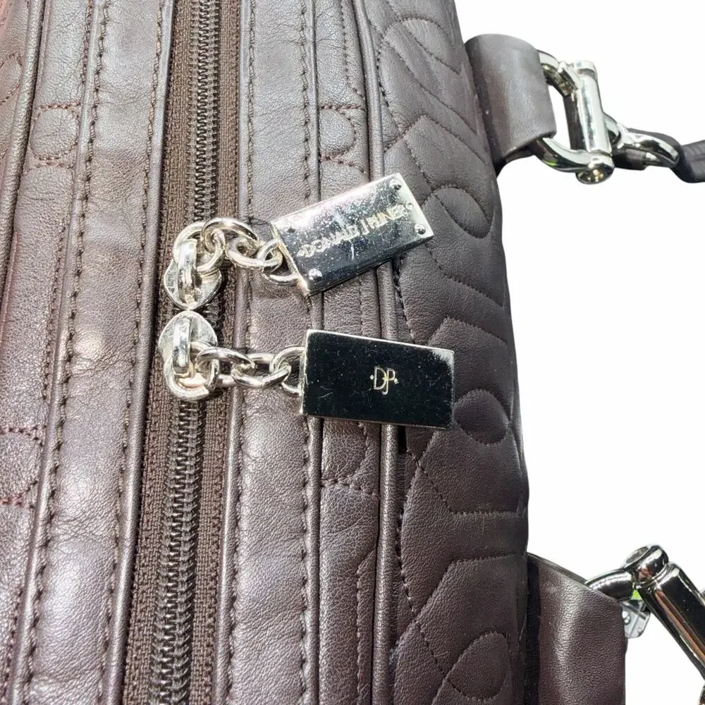 Donald J Pliner Quilted Brown Leather Satchel Shoulder Bag